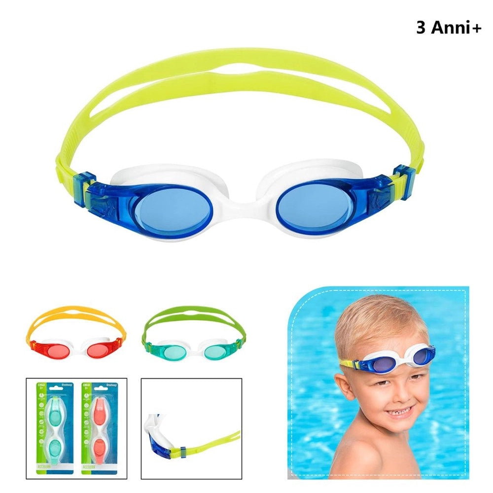 Trade Shop - Occhialini Da Nuoto Wave 3-6 Anni In Silicone Con Protezione Uv 3 Colori 21062 -