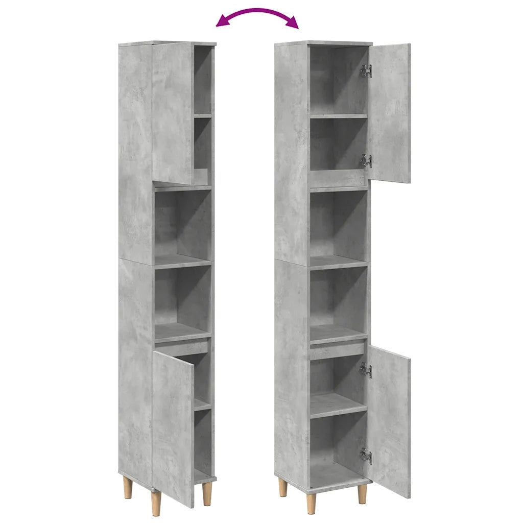 Armadietto Bagno | Armadio da bagno Grigio Cemento 30x30x190 cm Legno Multistrato