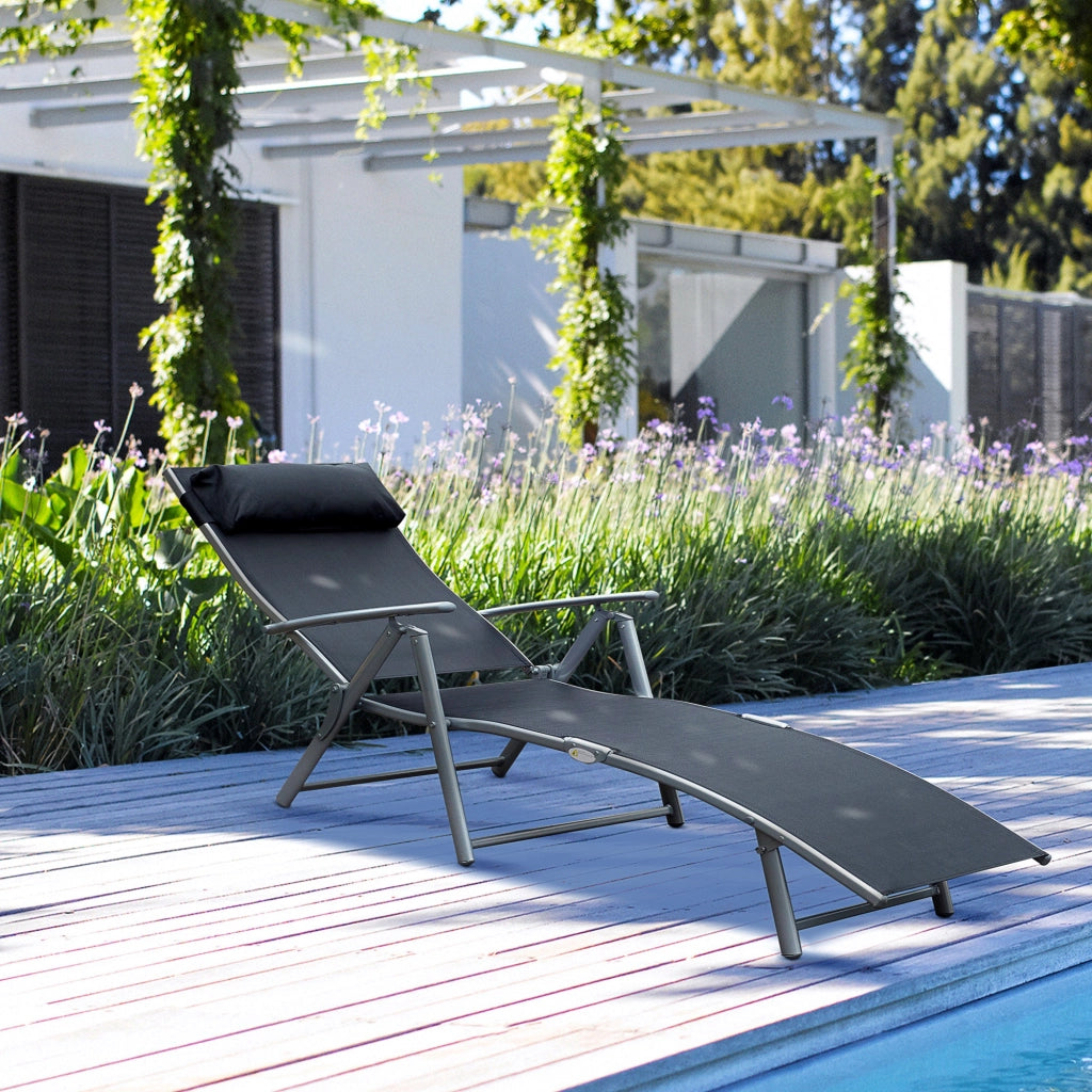 Sdraio da Giardino Pieghevole con Cuscino ¨C zephmum ¨C Nero, 137x63.5x100.5cm