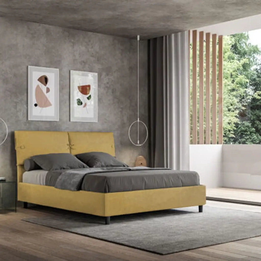 Letto matrimoniale contenitore imbottito 160x210 microfibra ocra Sleeper