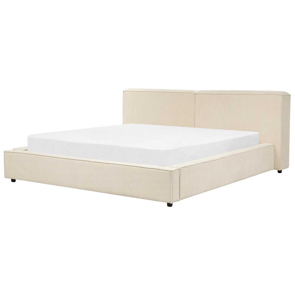 Letto matrimoniale in velluto a coste con struttura a doghe beige 180 x 200 cm stile classico camera da letto