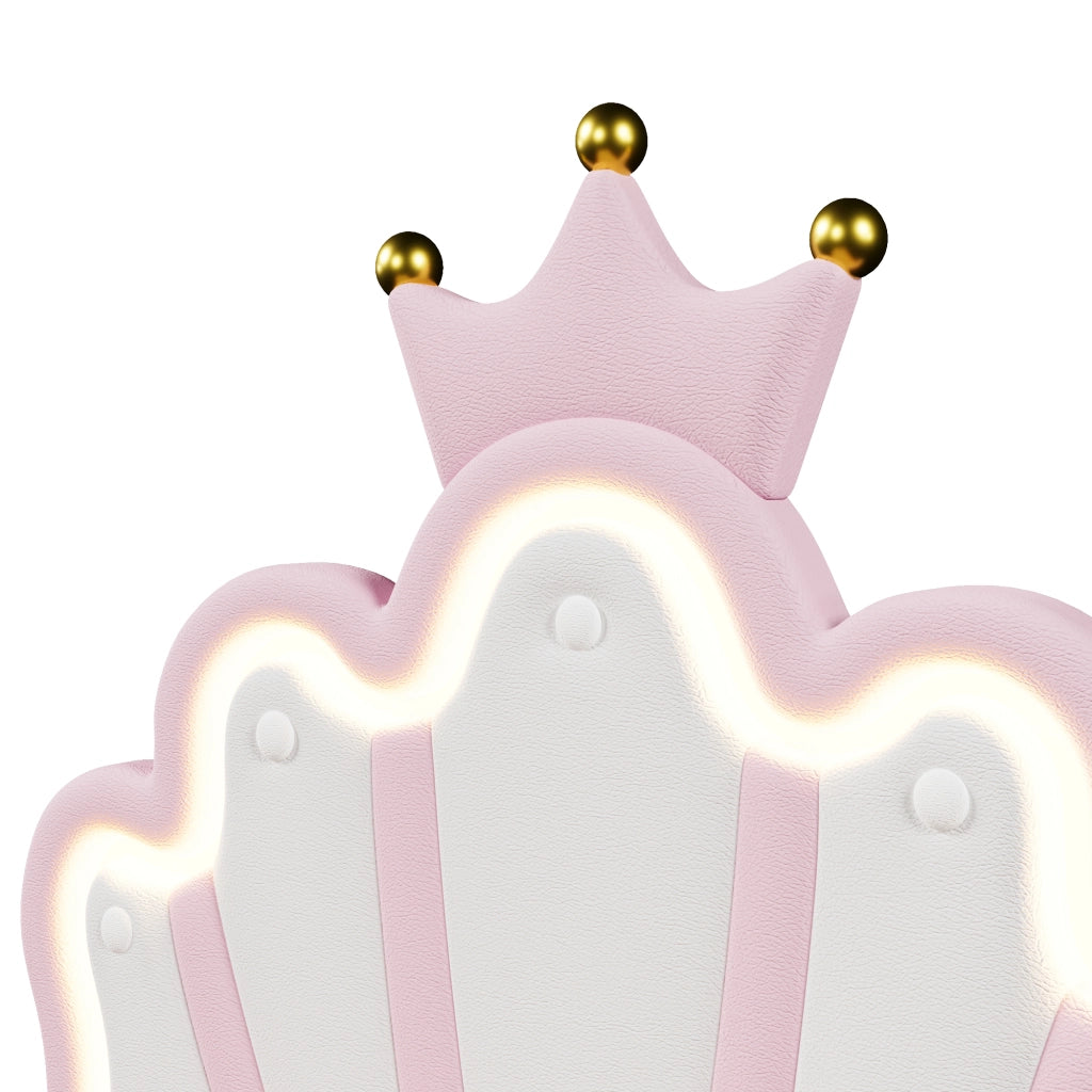 Crown Princess Single Bed 90x200cm con meccanismo idraulico di sollevamento in PU rosa