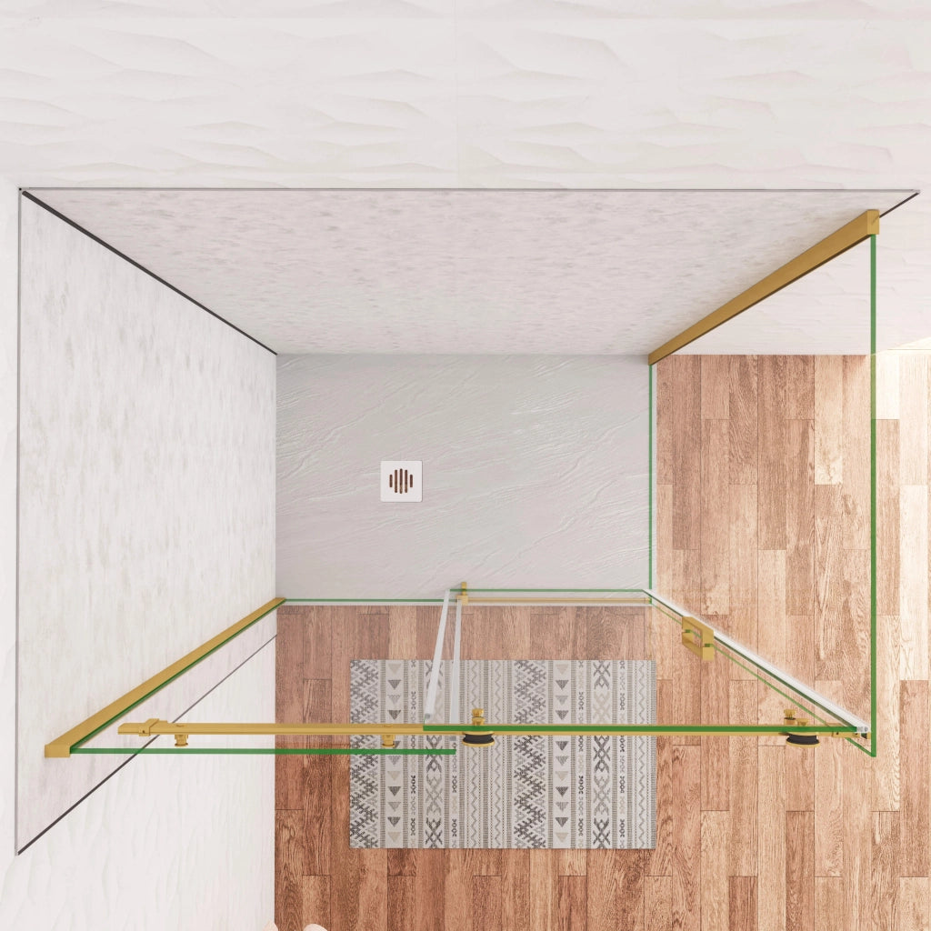 Box Doccia Angolare 100X70 cm H.195 cm Porta Scorrevole con Parete Fissa Vetro 8 mm Temperato Anticalcare Trasparente Telaio Cromo Dorato