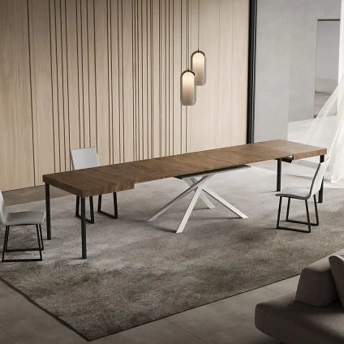 Tavolo allungabile 140/400x90 cm Niket colore noce gambe bianche