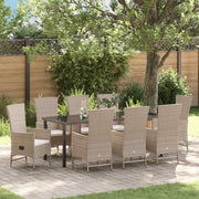 Set da Pranzo per Giardino con cuscino 9 pcs Beige polyrattan 3379470