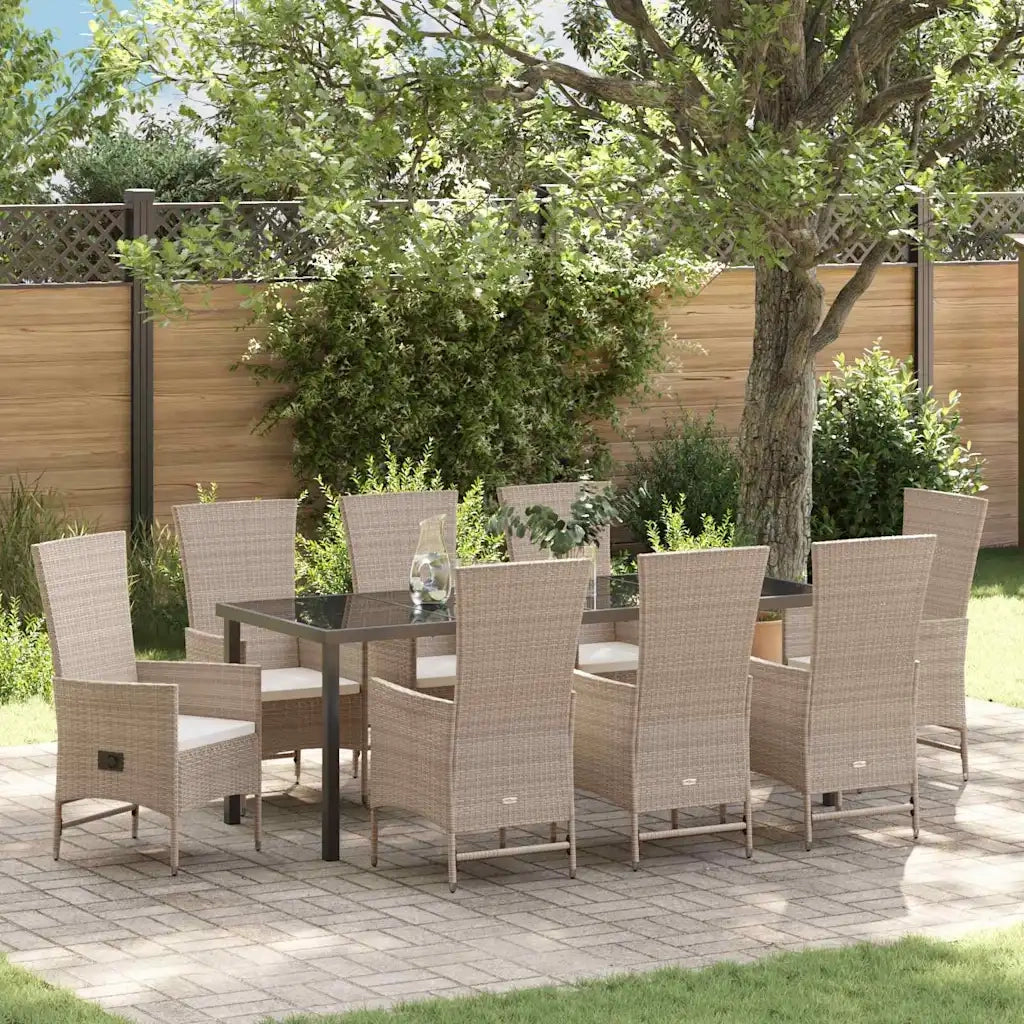 Set da Pranzo per Giardino con cuscino 9 pcs Beige polyrattan 3379470