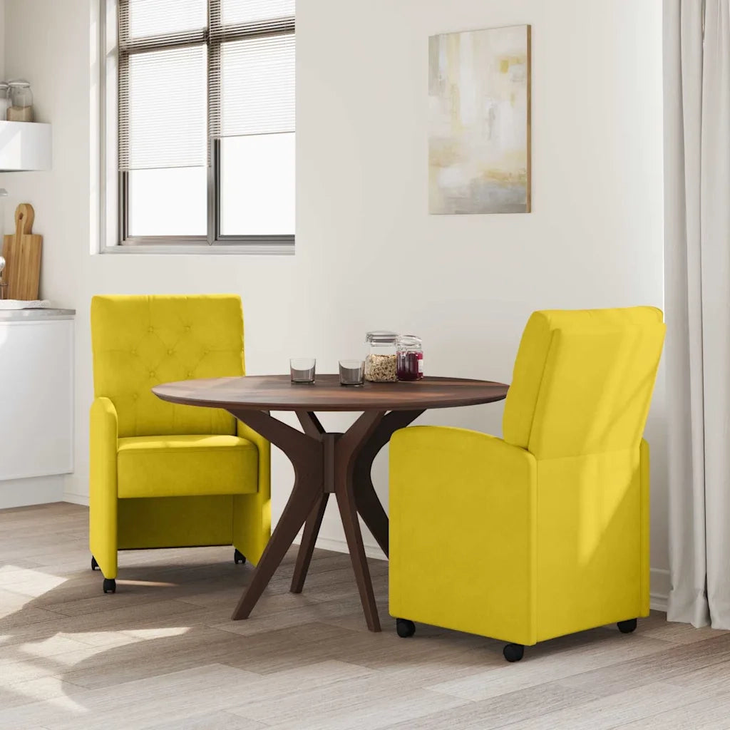 Sedie da Pranzo con Ruote 2 pcs Giallo 58 x 67 x 97 cm Velluto 42017872