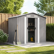 Garden Shed, Grey Metal, 204 X 132 X 186 Cm
