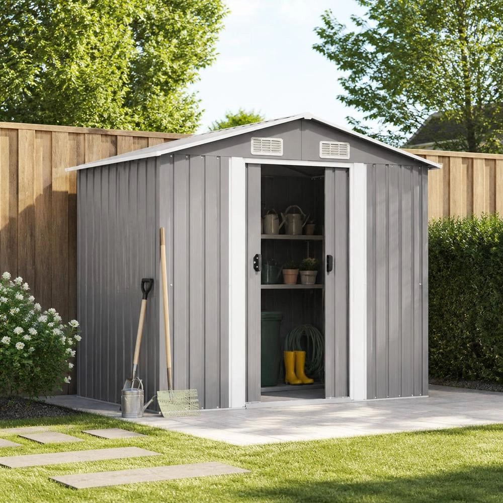 Garden Shed, Grey Metal, 204 X 132 X 186 Cm