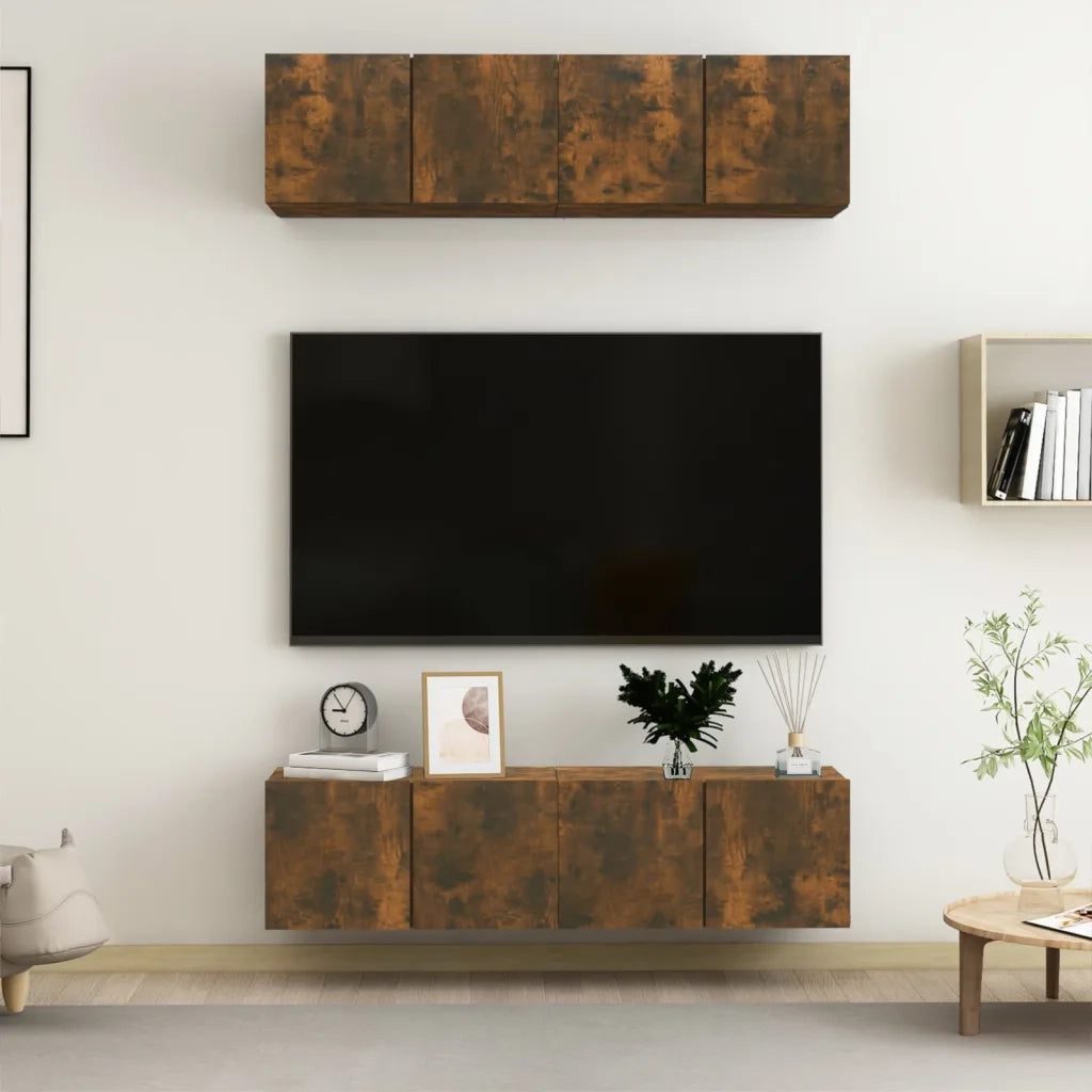Mobili TV Parete 4 pz-Set di 4 Credenza per TV sospesa Rovere Fumo 60x30x30 cm Legno Multistrato