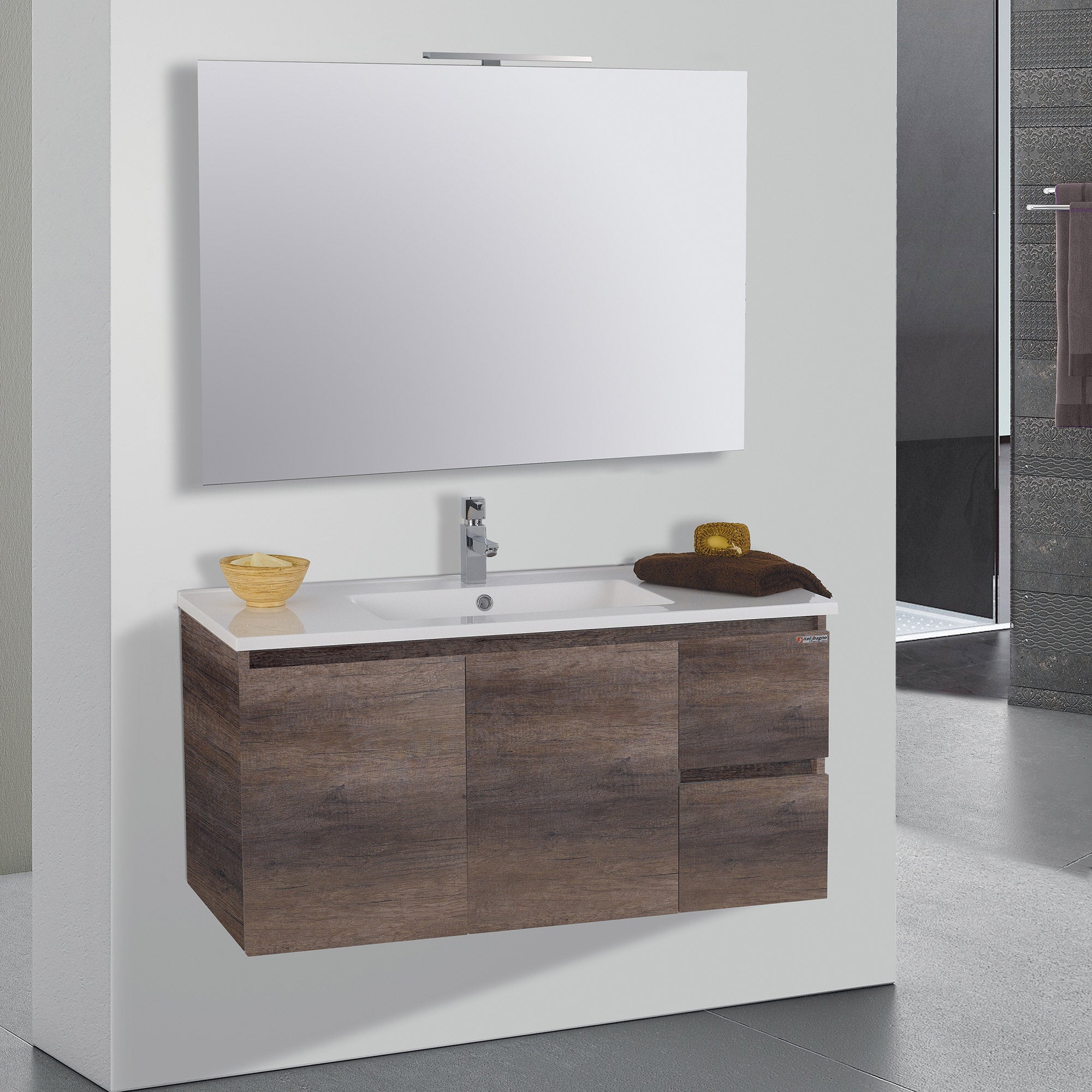 Mobile da Bagno Sospeso 100cm Mazzoni Maiorca Light 2+2 Grigio Frassinato