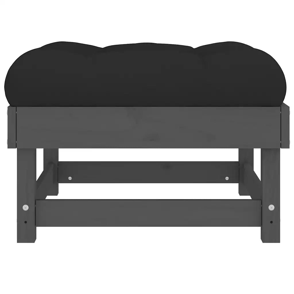 Sedia da giardino-Poggiapiedi da Giardino con Cuscino Legno Massello Pino Grigio 765832