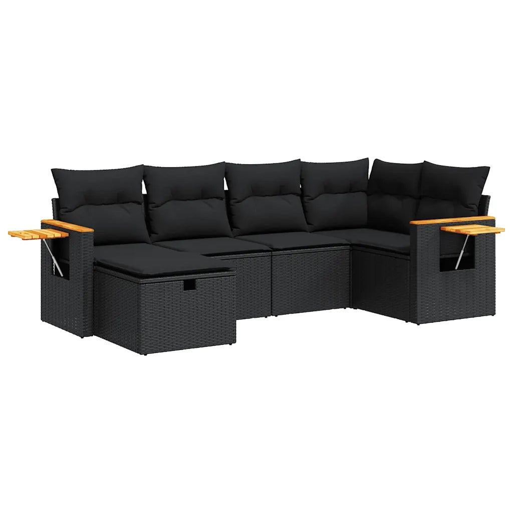 vidaXL Set Divano da Giardino 6 pz con Cuscini Nero in Polyrattan