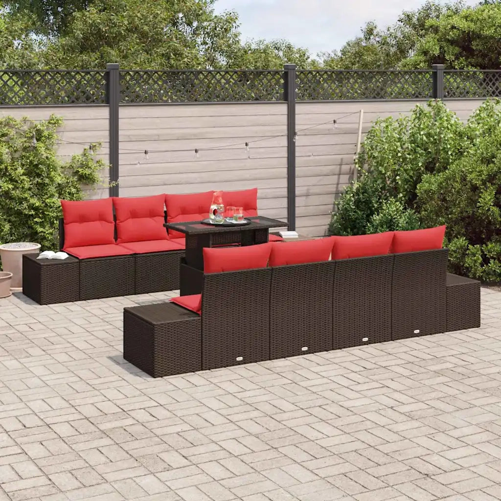 Set Divano da Giardino 7 pz 6-Numero di posti Marrone e Rosso 3357887