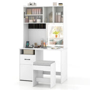 Toeletta illuminata con specchio 100 x 50 x 170 cm pratico contenitore 3 modalità di illuminazione design moderno in legno bianco 20_0018418