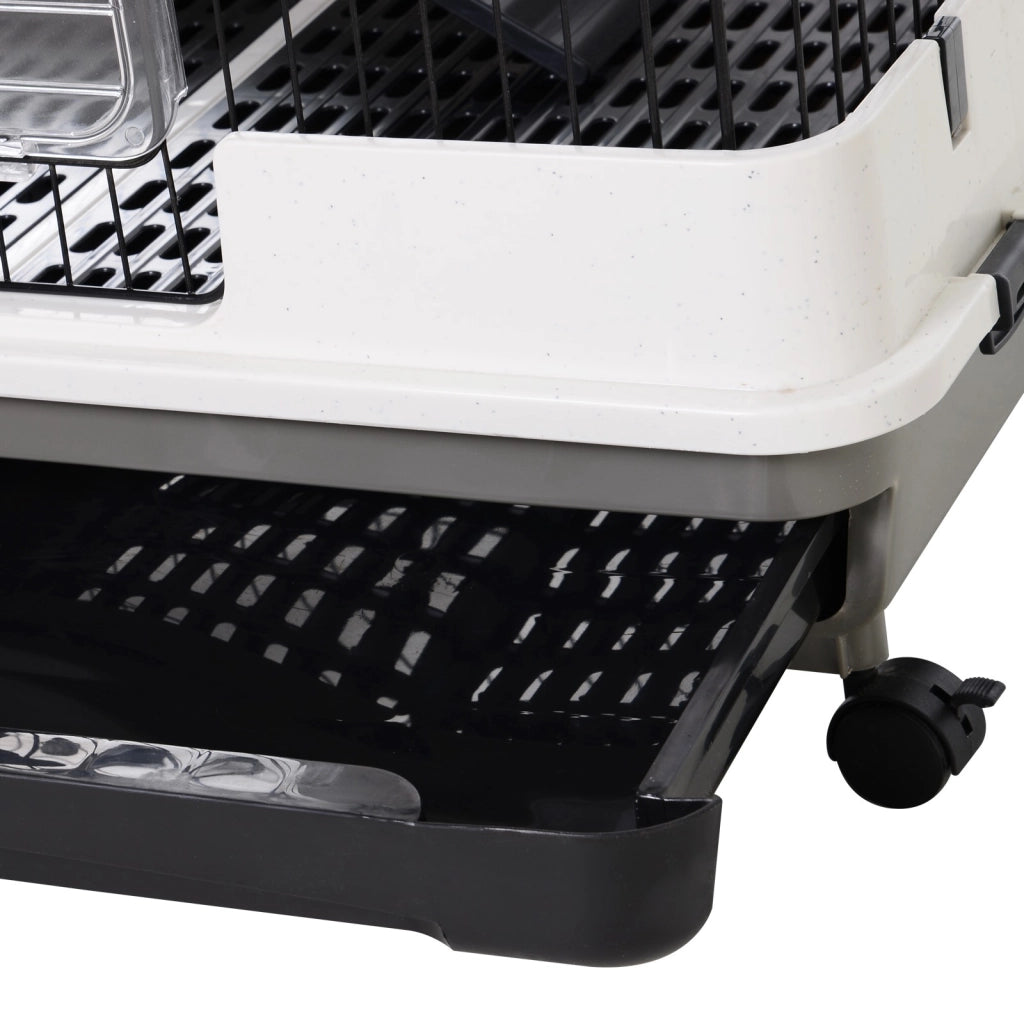 EasyComfort Gabbia a 3 Piani in Metallo con Vassoio per Roditori, Conigli e Furetti con 4 Ruote, 81.2x52.7x114cm, Nera