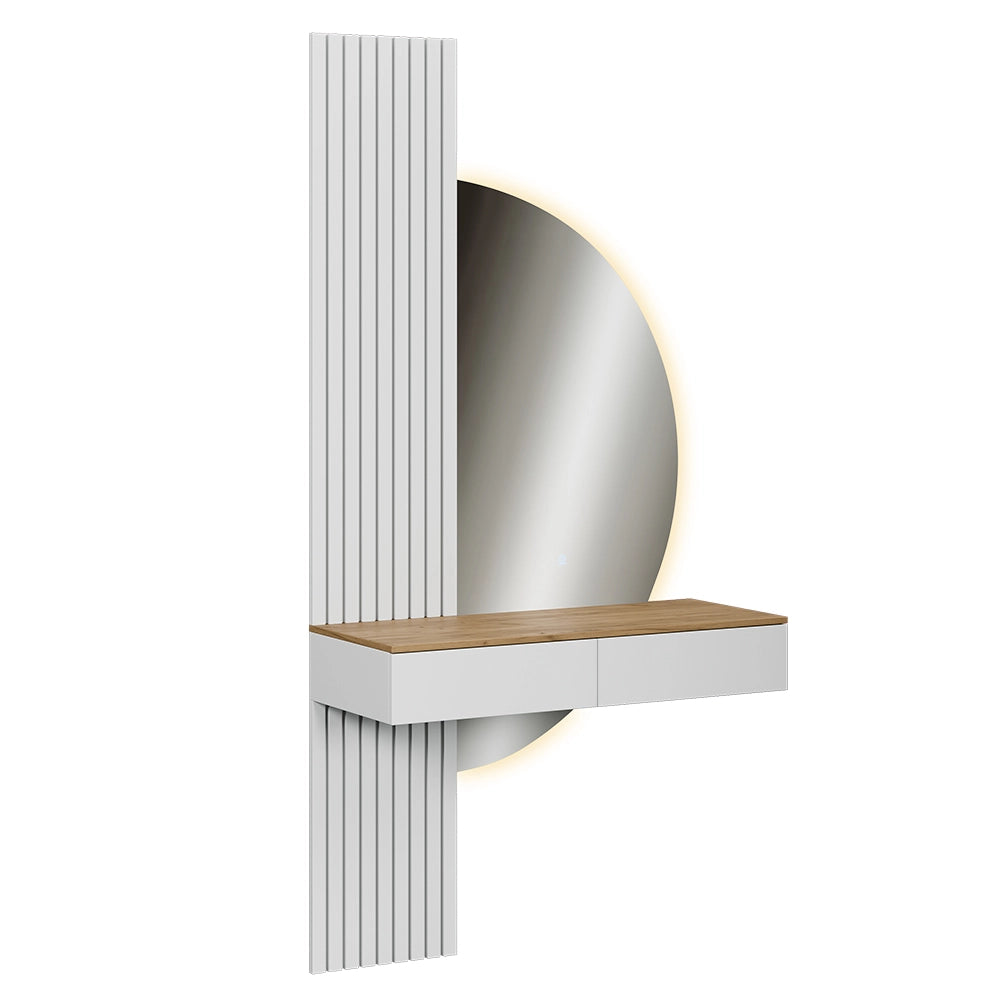 Vicco Tavolo da toeletta Bianco/quercia 100 cm con specchio a LED