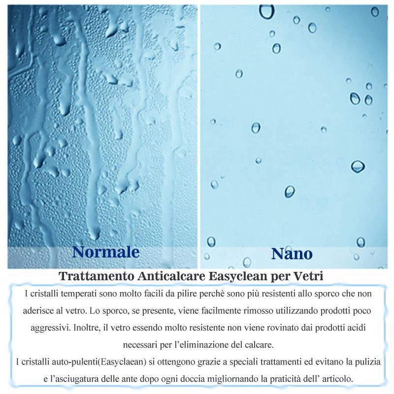 Paretina mobile per Walk In da 30cm Altezza 190 cm Vetro Temperato Trasparente da 8 mm Anticalcare Telaio Cromato Lucido
