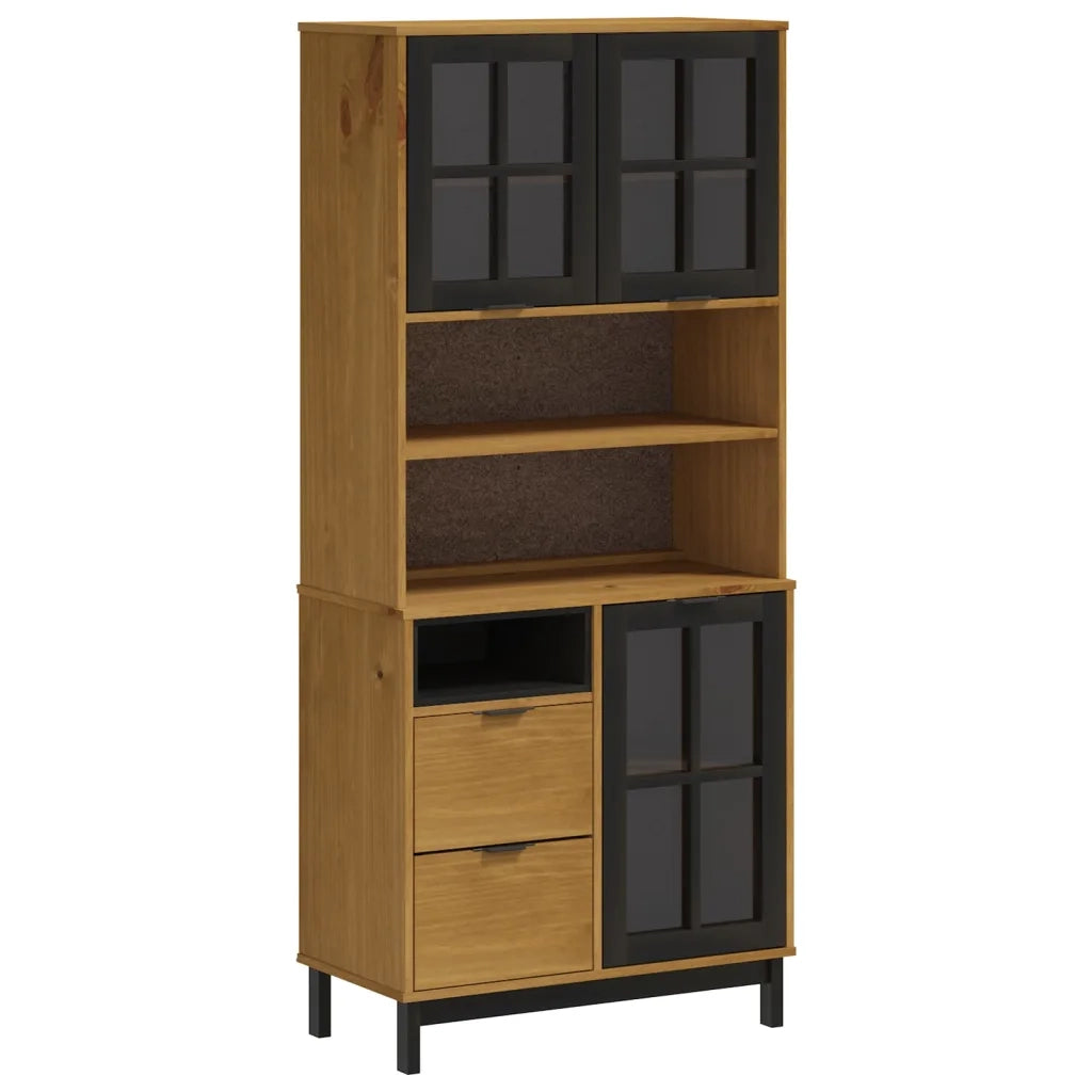 Credenza con Anta in Vetro FLAM 80x40x180 cm in Legno di Pino 3196553