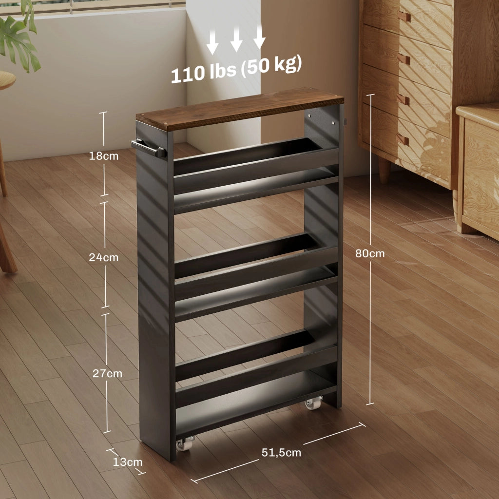 Carrello con cassetti e ruote 3 livelli ¨C zephmum ¨C 51.5x13x80 cm