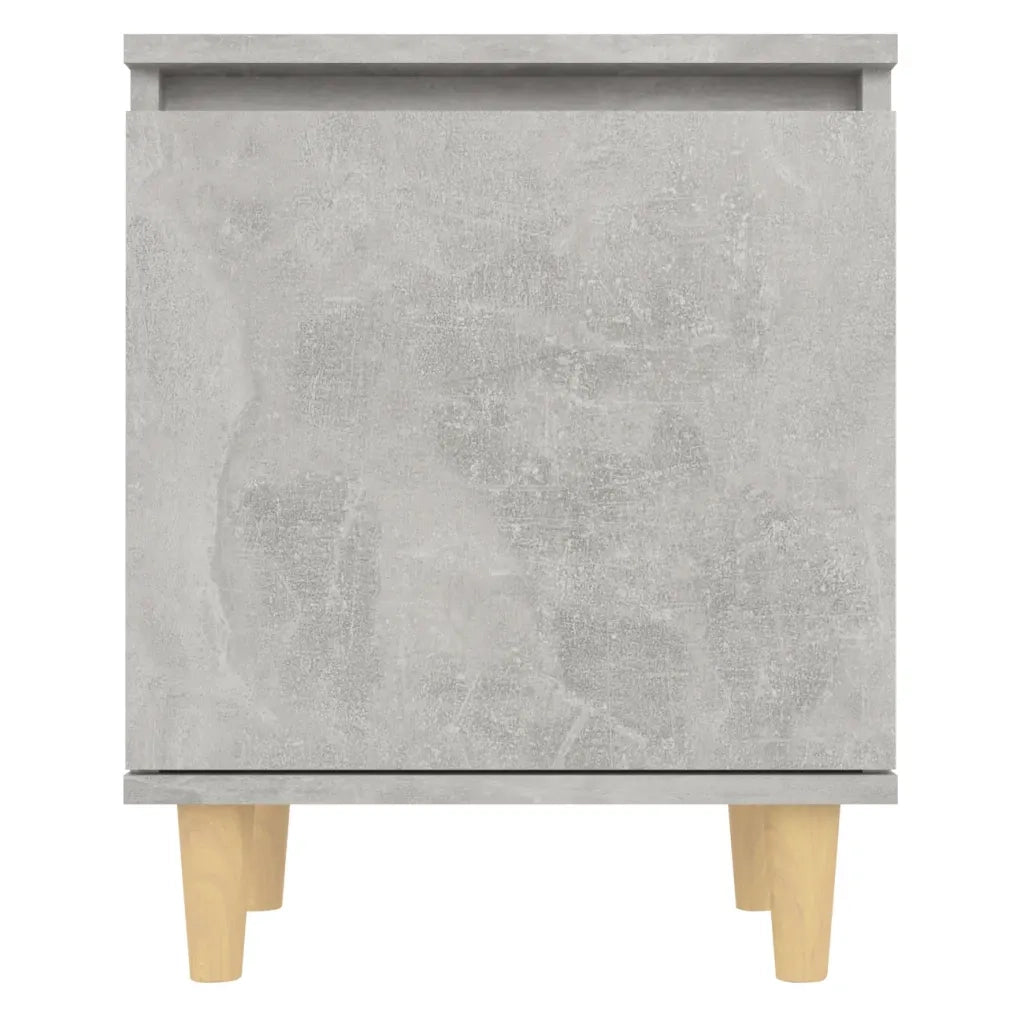 Comodino con Gambe in Legno Massello Grigio Cemento 40x30x50 cm 805823