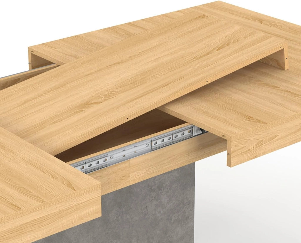 Tavolo da pranzo rettangolare allungabile EDEN 6-10 persone effetto legno e cemento 160-200 cm