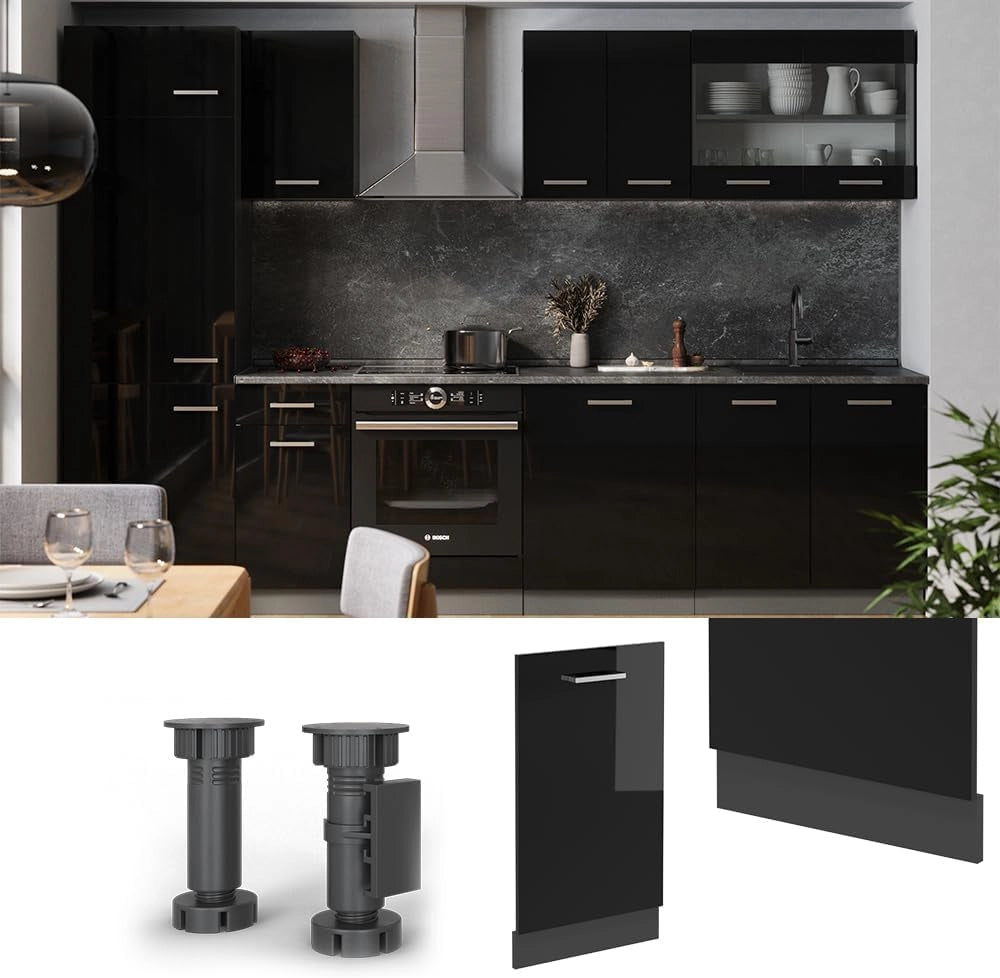 Pannello frontale della lavastoviglie R-Line, Nero lucido, 45 cm senza piano di lavoro