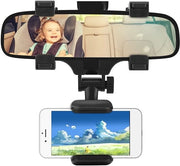 Supporto per Telefono Regolabile - Sostegno per Specchietto Retrovisore - Rotazione 360 Gradi - Adatto per Telefoni 5-9 cm - Attacco in Silicone Rafforzato - Supporto per Telefono per Auto