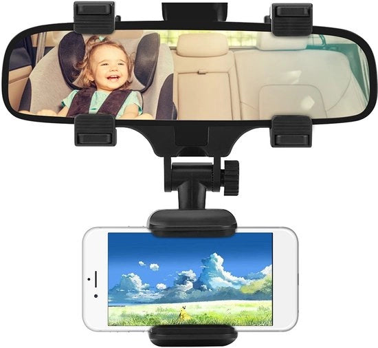 Supporto per Telefono Regolabile - Sostegno per Specchietto Retrovisore - Rotazione 360 Gradi - Adatto per Telefoni 5-9 cm - Attacco in Silicone Rafforzato - Supporto per Telefono per Auto