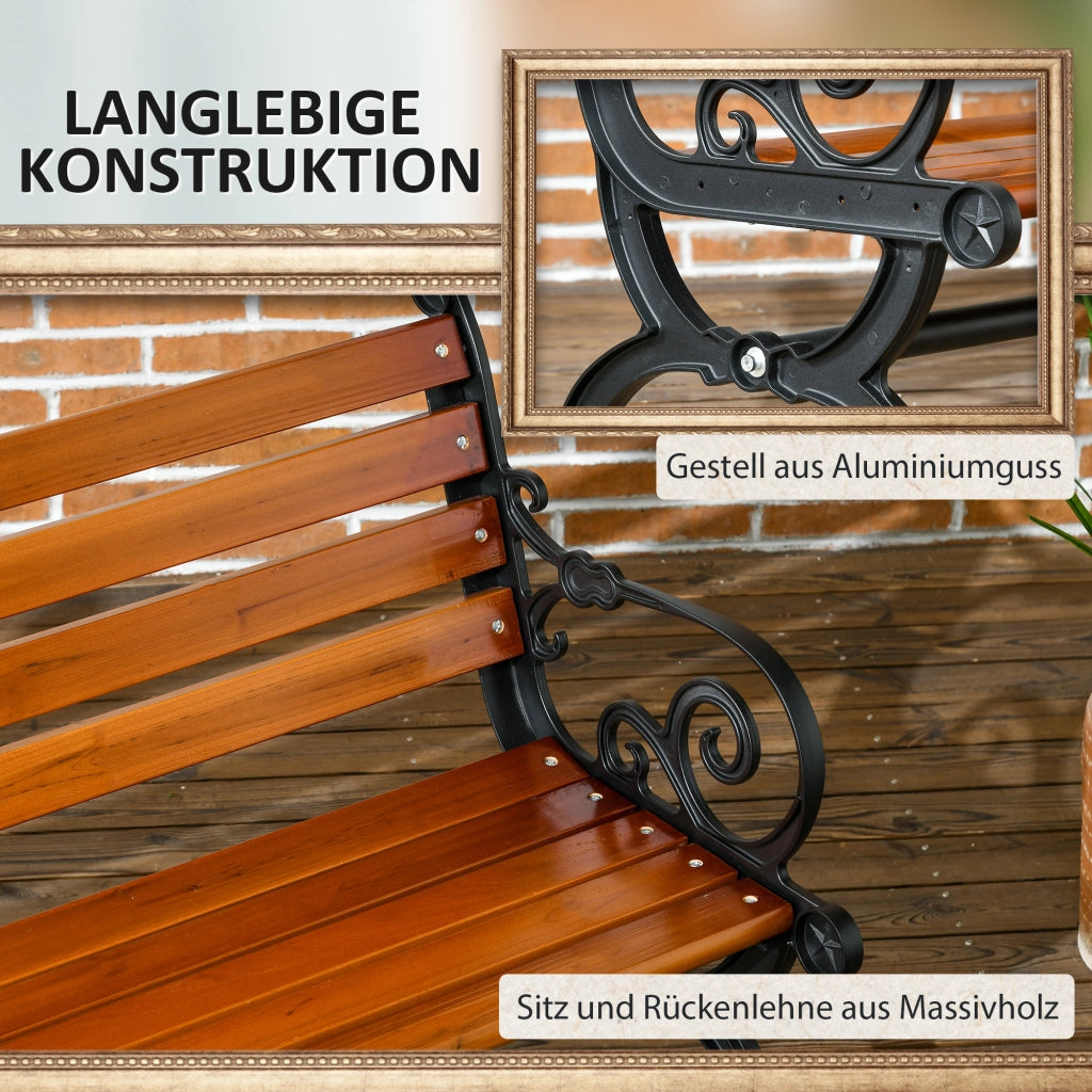 Panca da giardino 2 posti con braccioli decorativi ¨C Xylo ¨C gussaluminio e legno teak naturale 120x64x79 cm