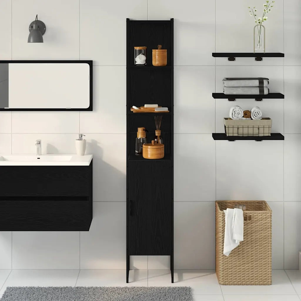 Mobile da Bagno con lo scaffale Rovere nero 33 x 33 x 185,5 cm 862240