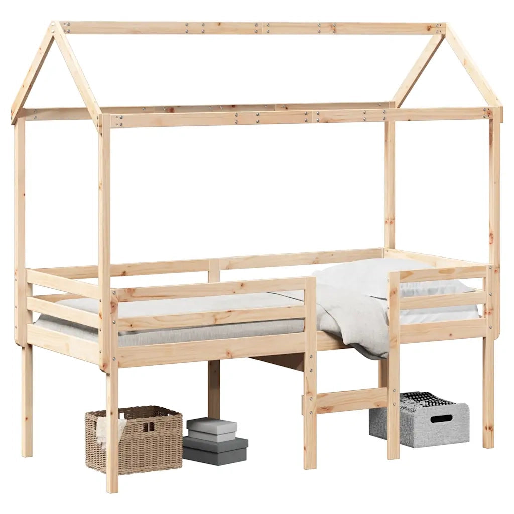 Letto a Soppalco con Tetto 90x190 cm Legno Massello di Pino 3282138