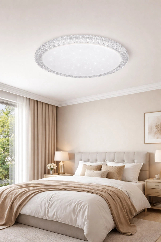 Plafoniera LED 60W Ø50cm Dimmerabile con Telecomando Luce selezionabile Calda, Fredda, Naturale 4800lm Effetto Cielo Stellato