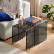 Set Kariengem di 2 Tavolini Sovrapponibili in Vetro - Grigio Scuro [en.casa]