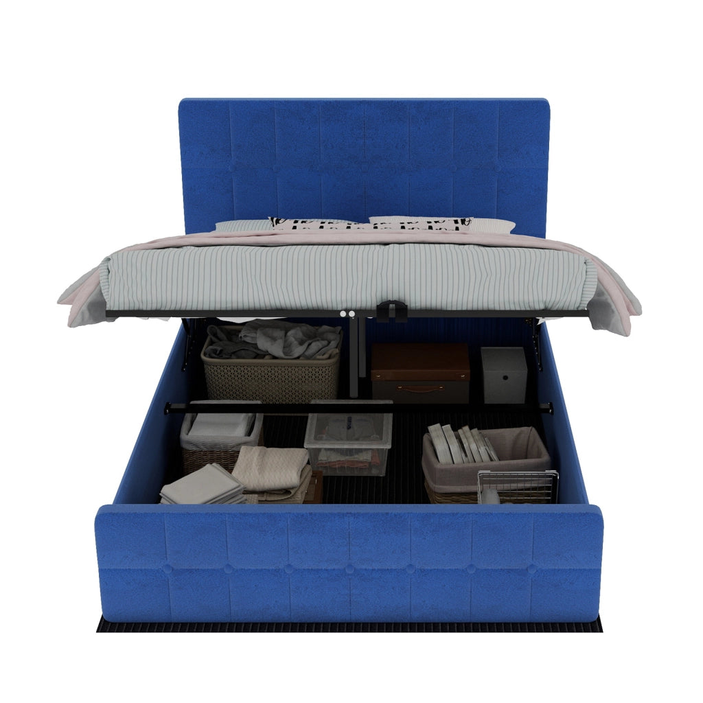 DESMIU Letto matrimoniale 140 × 200 cm 2 posti con testiera capitonnè, senza materasso, in velluto, blu