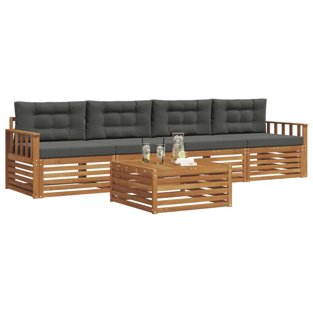 Set di divani da esterno con cuscino 5 pcs Naturale e Antracite