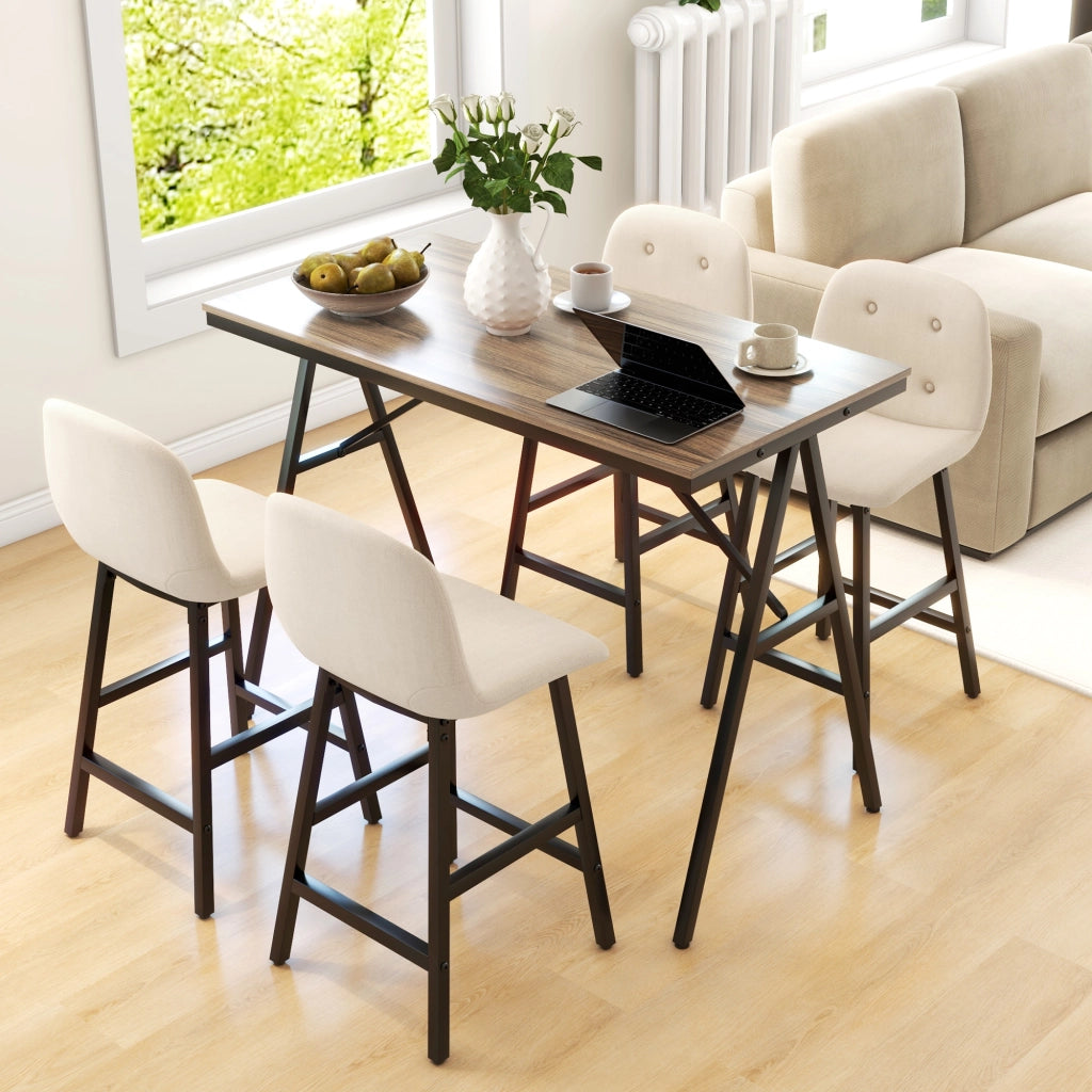 Set da pranzo 5 pezzi ¨C zephmum ¨C tavolo rettangolare e 4 sedie imbottite, tessuto beige