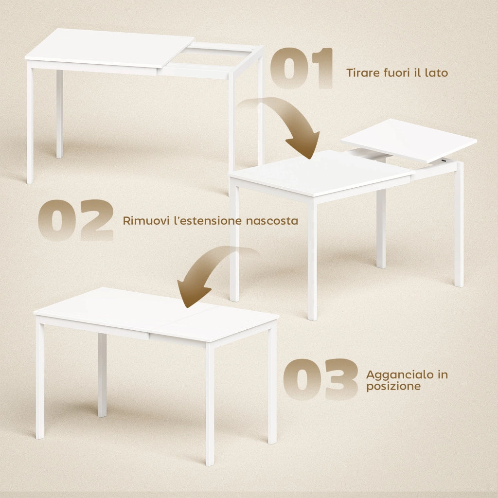 Tavolo da Pranzo Allungabile Rettangolare Salvaspazio ¨C Zephmum ¨C Bianco 80-120cm