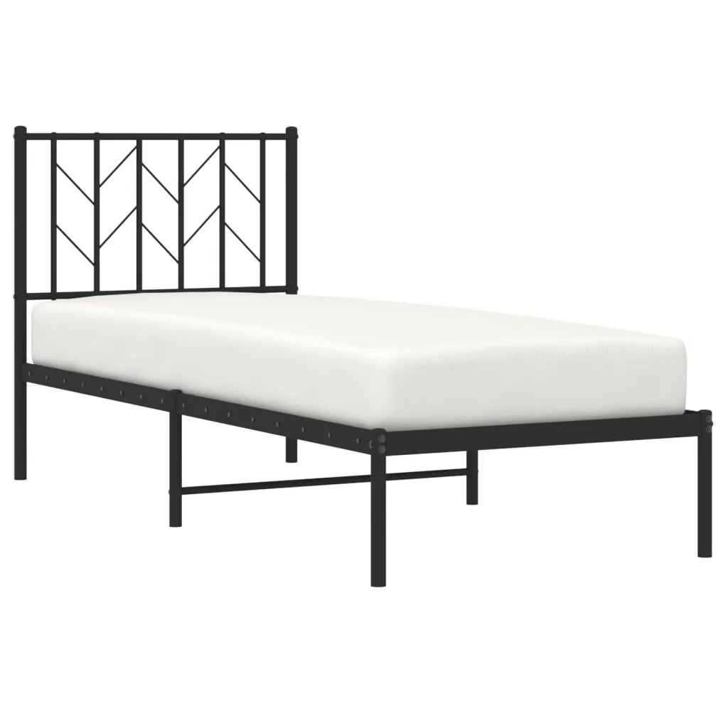 Letto singolo | Letto per adulti | Giroletto con Testiera in Metallo Nero 75x190 cm