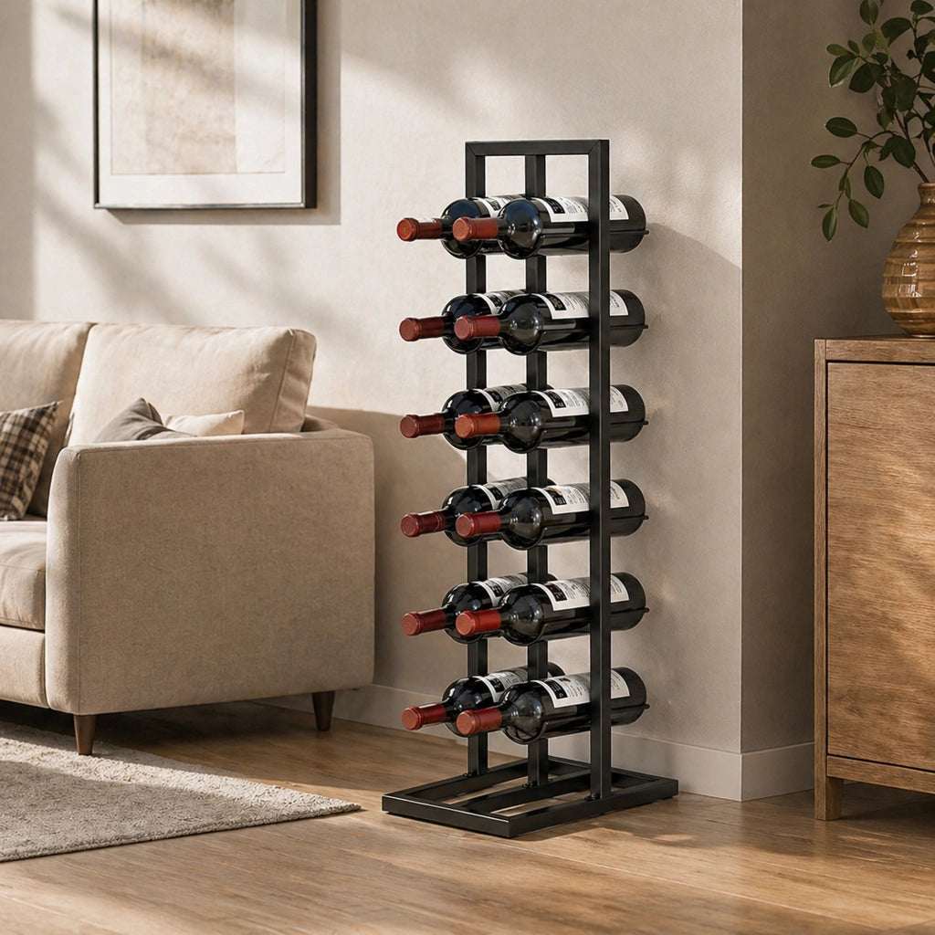 Tavolino da bar con porta bottiglie ¨C zephmum ¨C nero, metallo, 12 bottiglie