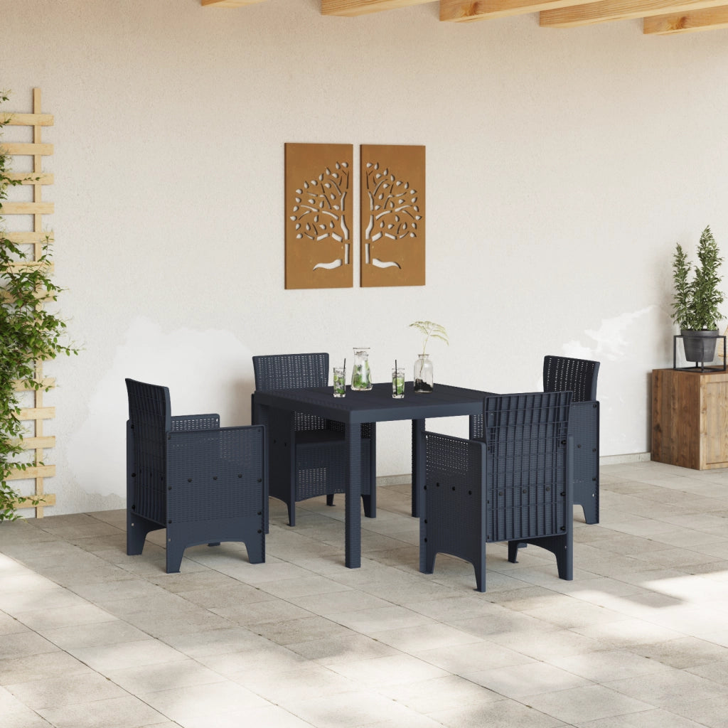 Set da Pranzo da Giardino 5 Pezzi in Polirattan Antracite