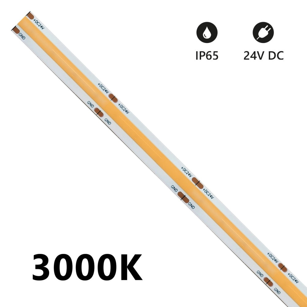 Striscia led 5m COB IP65 monocolore da 15W/MT 24V - 3000K