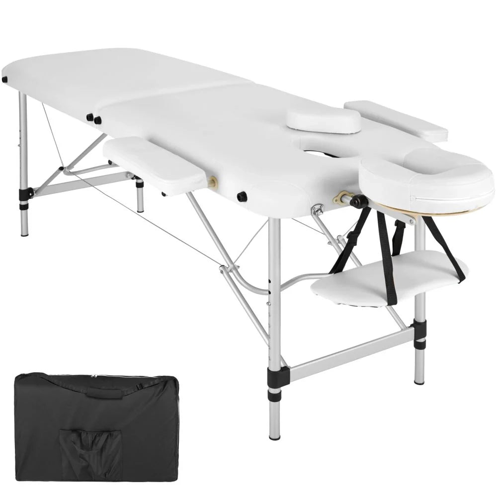 Lettino da massaggio portatile pieghevole in alluminio a 2 sezioni + copertura bianca 2008134