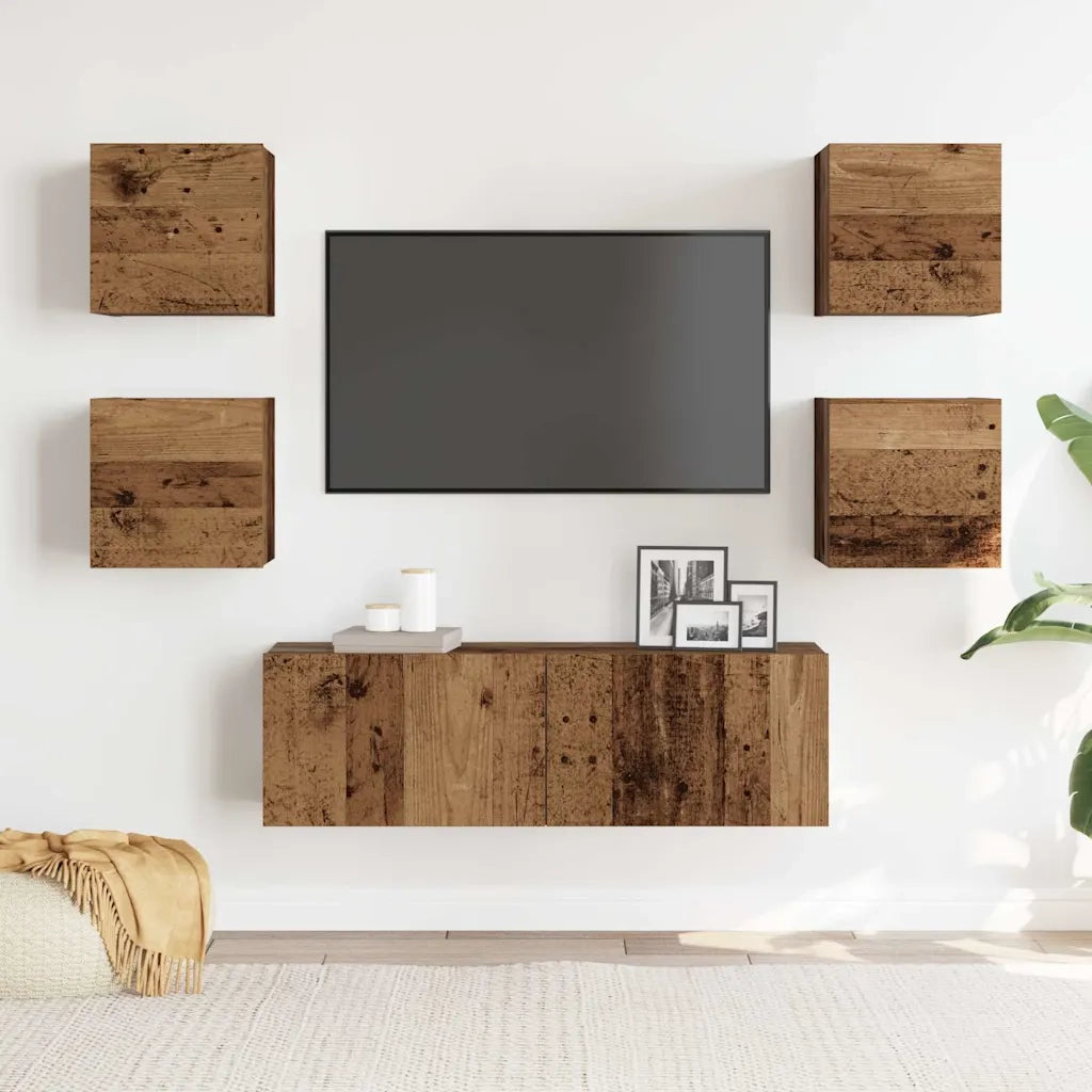 Set Mobile TV 5 pz | Armadietto TV | Mobile Porta TV Montato a Parete Legno Antico in Truciolato