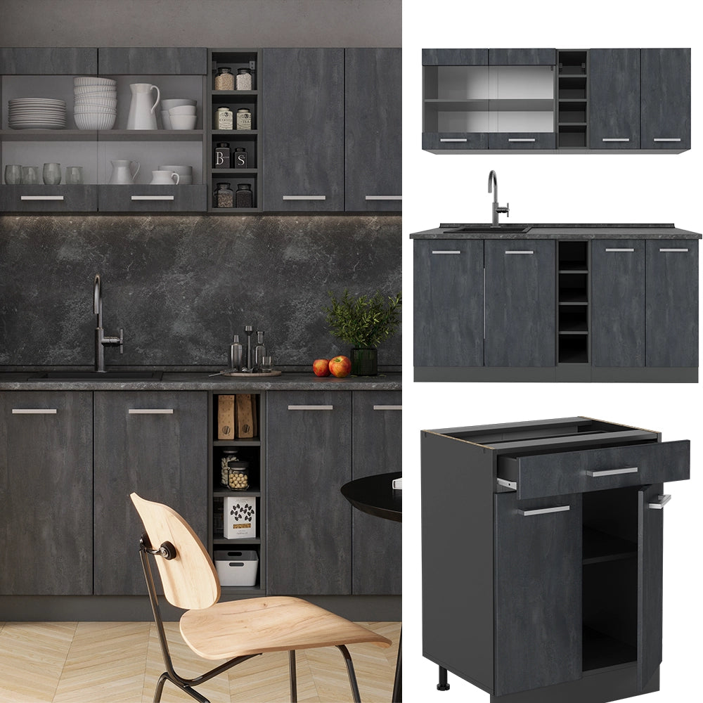 Vicco Cucina completa Calcestruzzo nero/antracite 160 cm PL Antracite