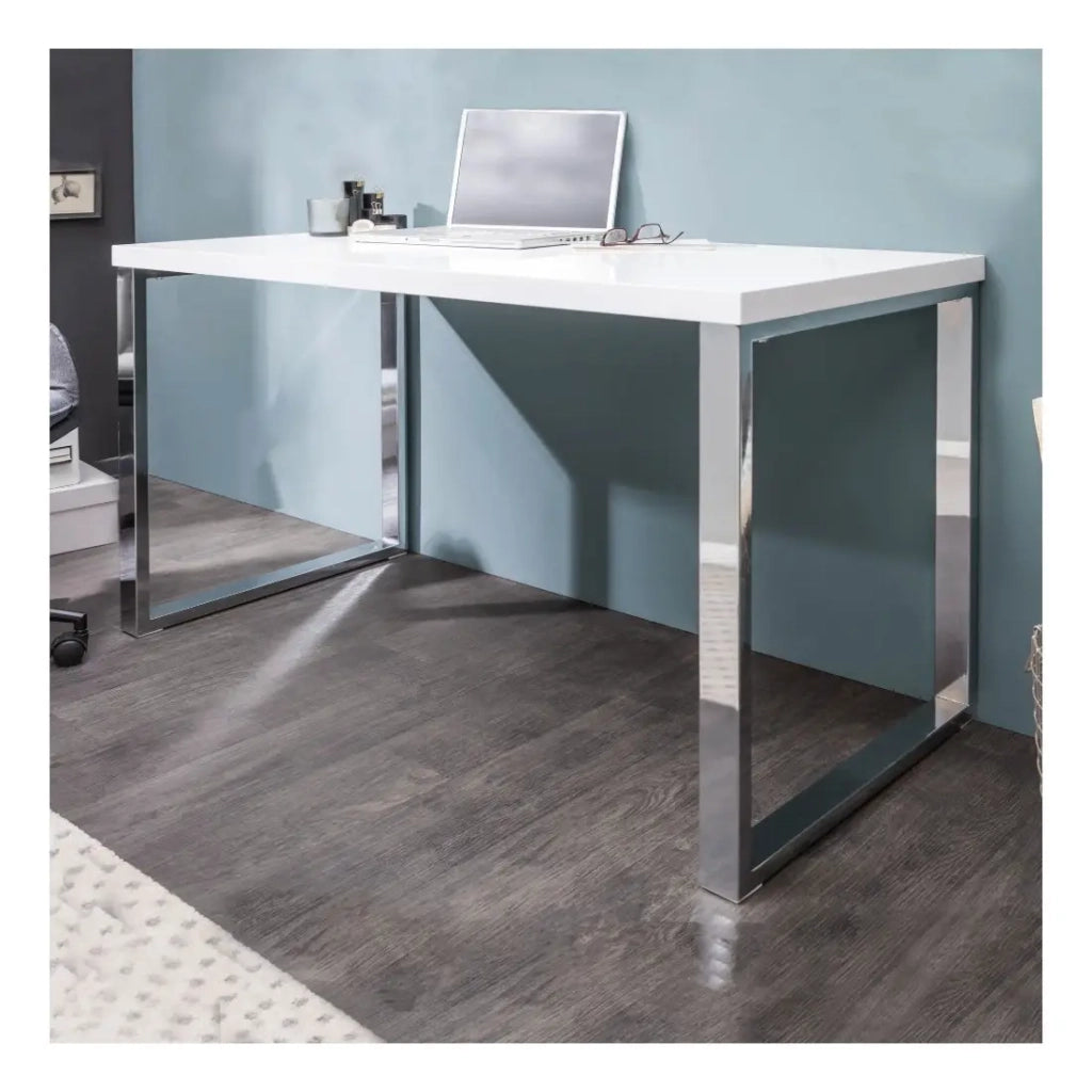 Scrivania design MONZA 120x60 cm bianco lucido con gambe cromate argentate