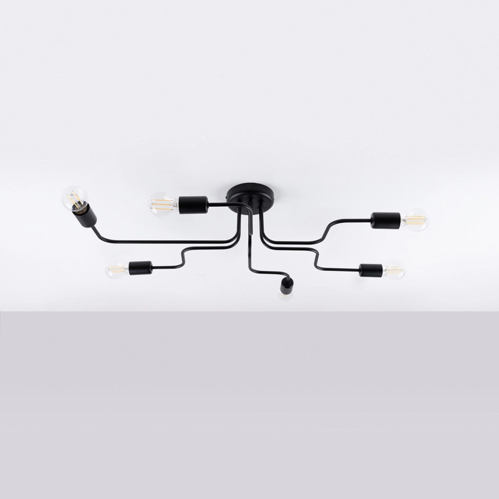 Plafoniera loft nera in metallo 6xE27 15W PLANUM Pure Lume
