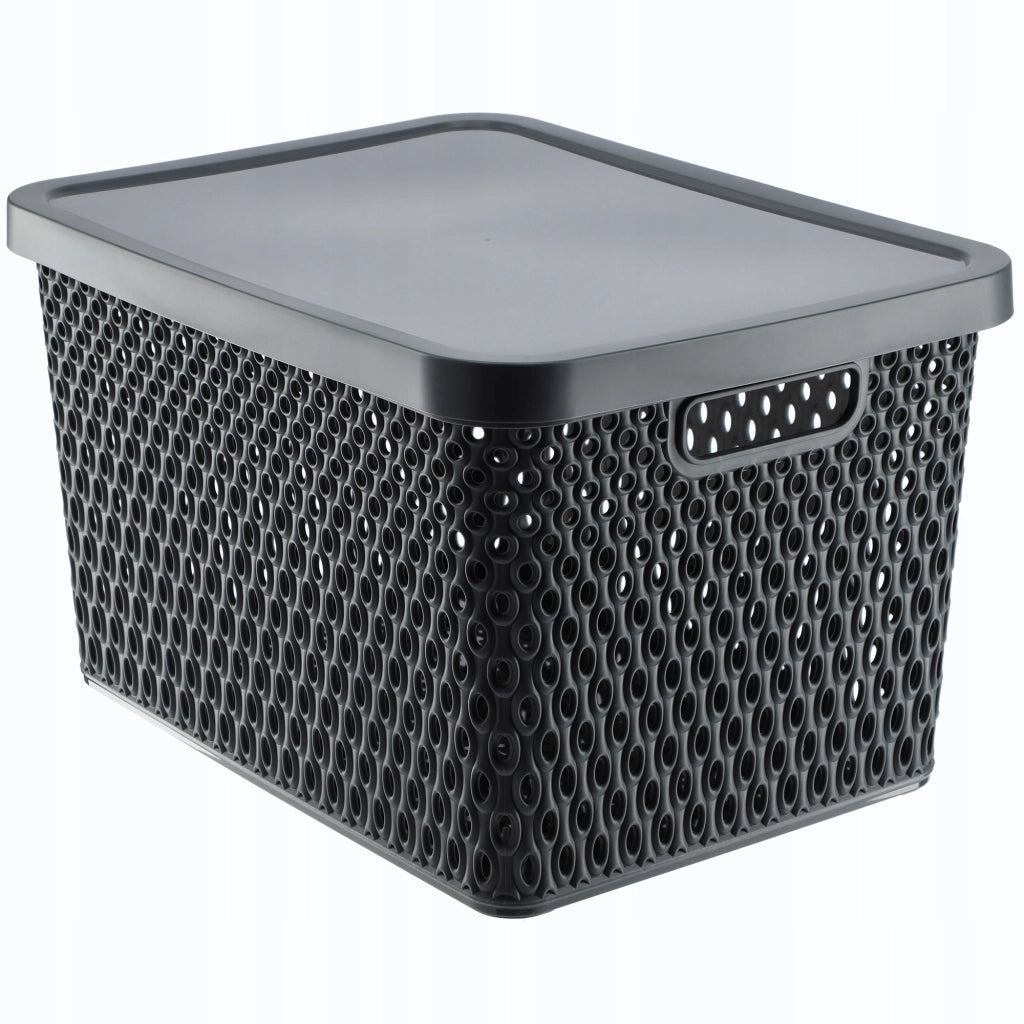 Cestino KADAX con coperchio, contenitore organizer, scatola portaoggetti da 18 litri, grigio