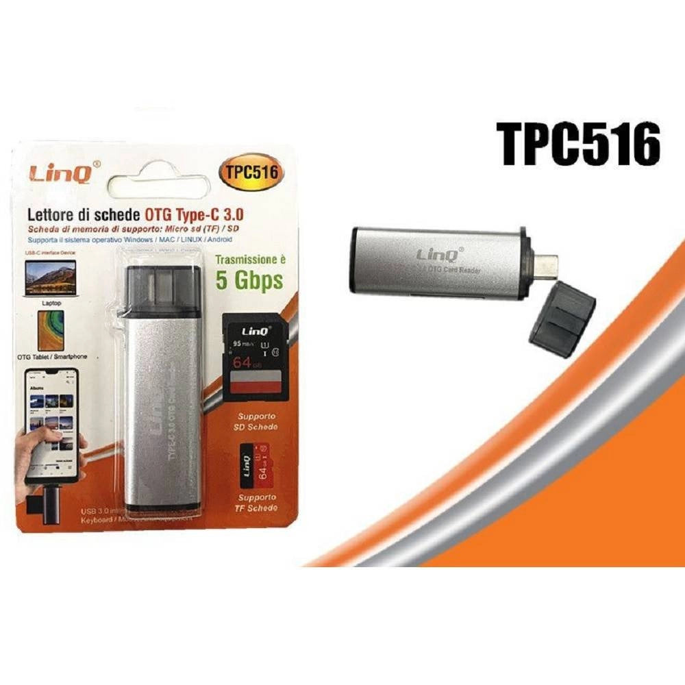 Trade Shop - Lettore Schede Sd/micro-sd Connettore Type-c Funzione Otg Con Usb Femmina Tpc516 -