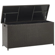 Cesta baule portaoggetti da esterno Marrone finto rattan Cuscino per esterni da giardino Cassapanca 126 x 46 cm